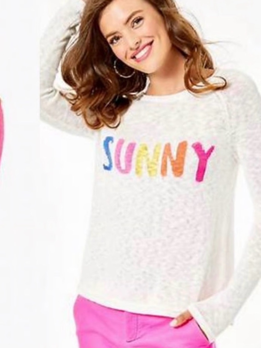 Lilly Pulitzer White Long-Sleeve 'SUNNY' Knit Top Sweatshirt long sleeve